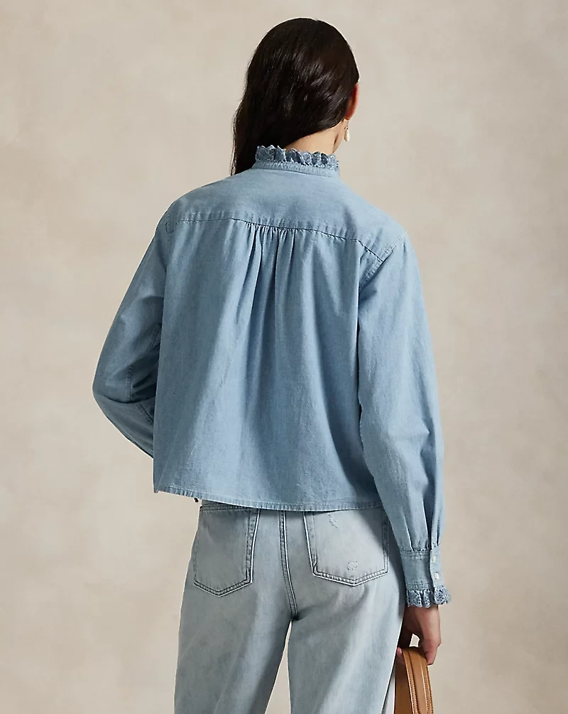 Ruffle-Trim Chambray Top
