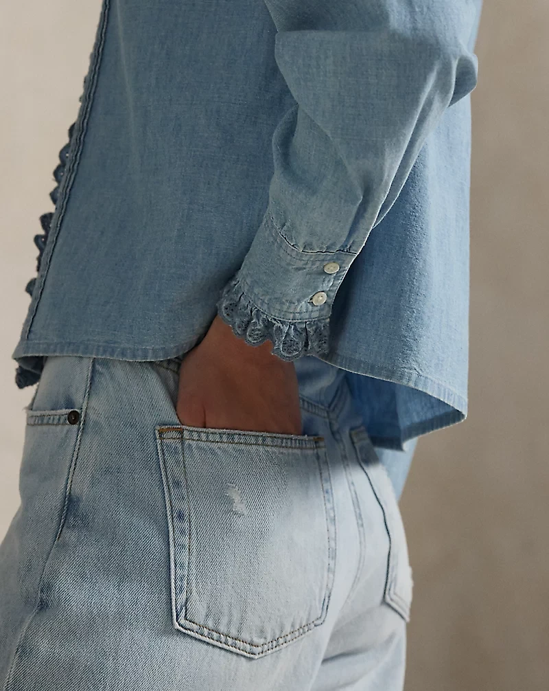 Ruffle-Trim Chambray Top
