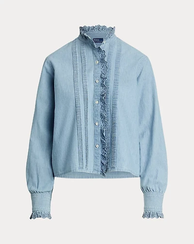 Ruffle-Trim Chambray Top