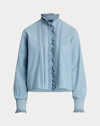 Ruffle-Trim Chambray Top