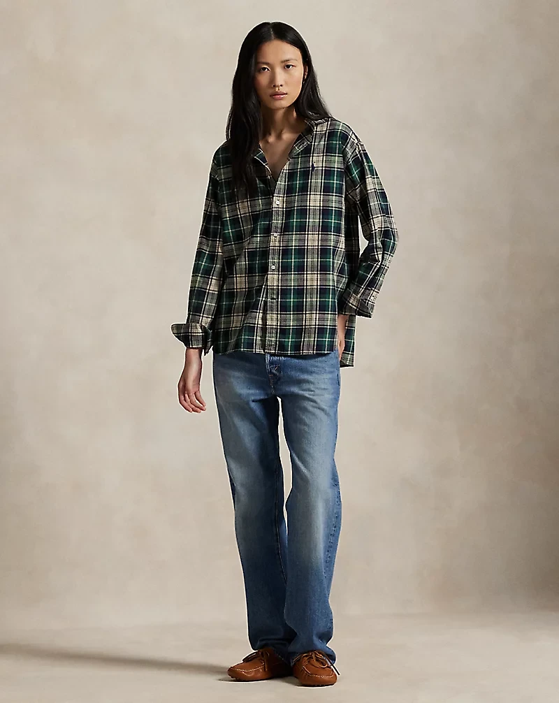 Relaxed Fit Plaid Cotton Shirt