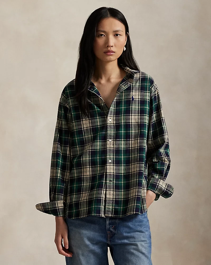 Relaxed Fit Plaid Cotton Shirt