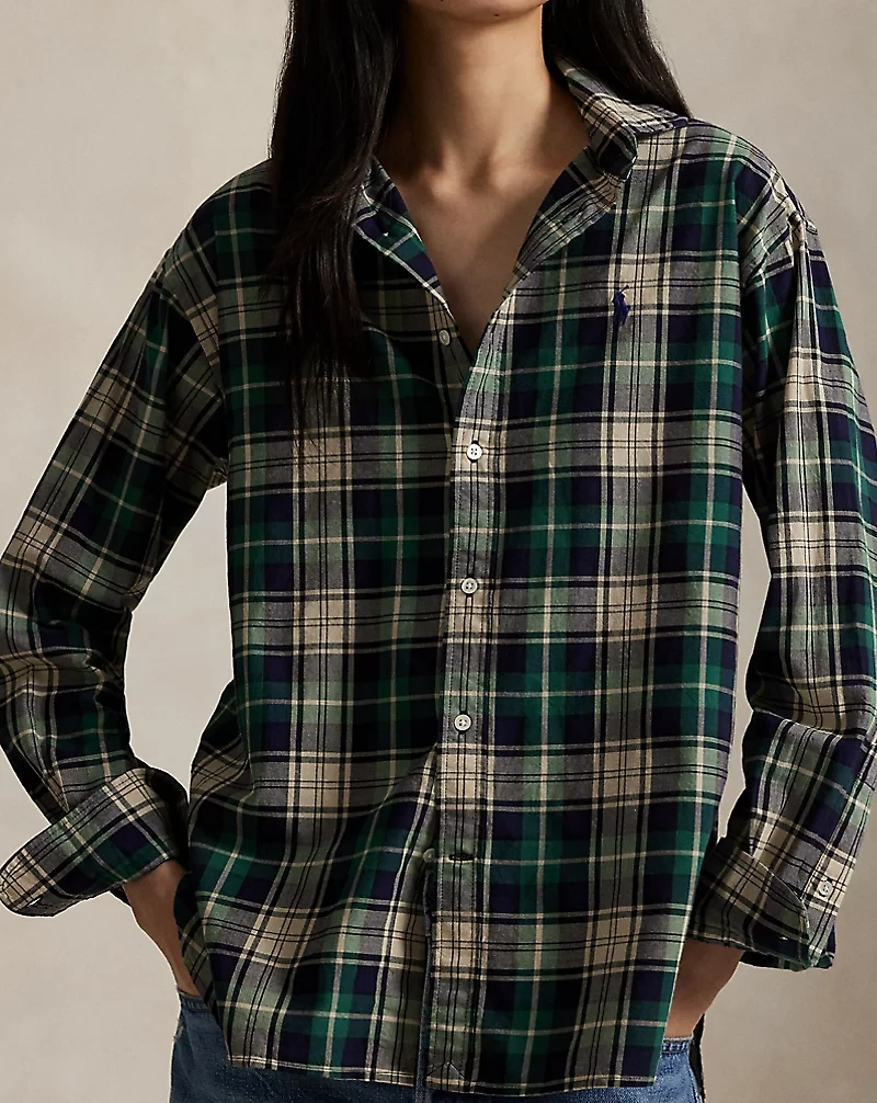Relaxed Fit Plaid Cotton Shirt