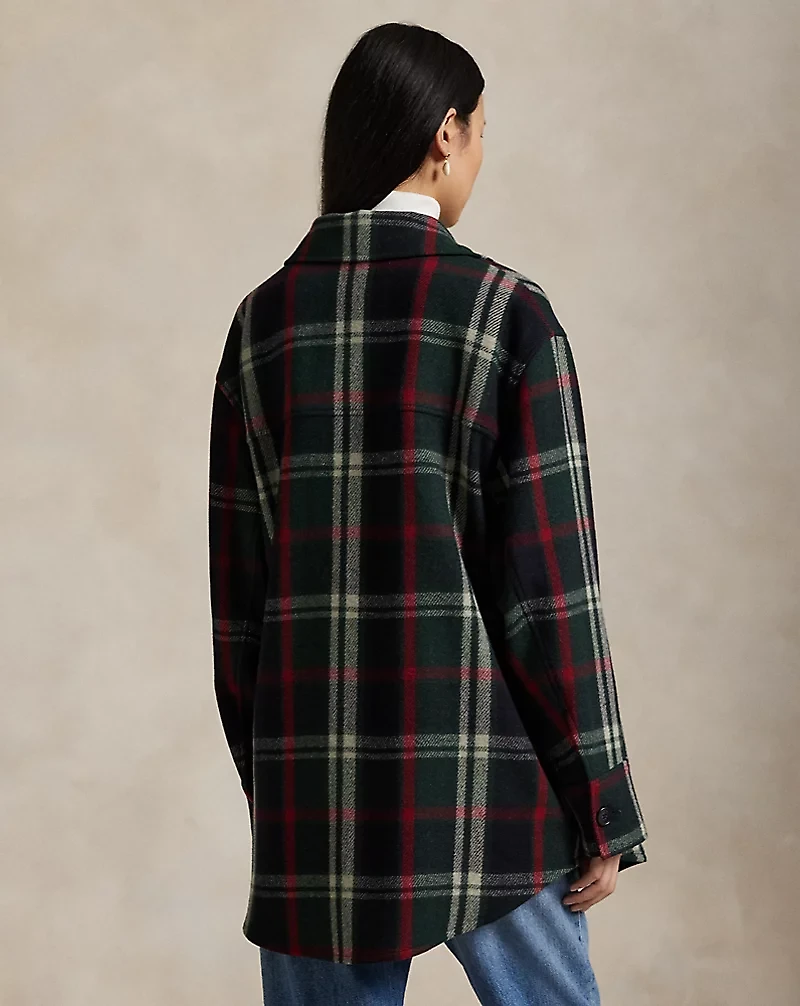 Plaid Wool-Blend Twill Shirt Jacket