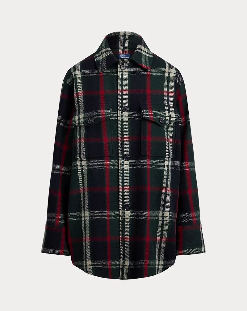 Plaid Wool-Blend Twill Shirt Jacket
