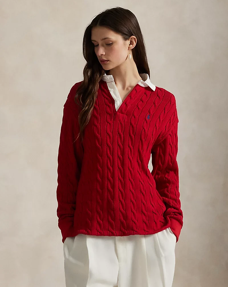 Cable-Knit Cotton Rugby Shirt