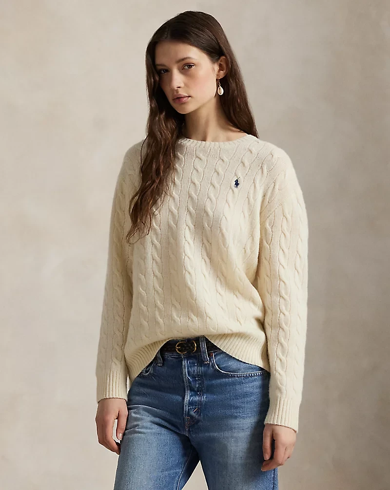Cable Wool-Cashmere Crewneck Sweater