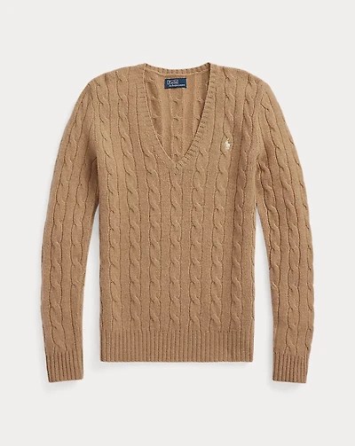 Cable-Knit Wool-Cashmere V-Neck Sweater