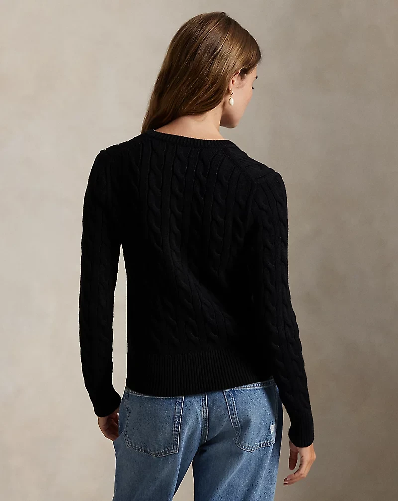 Cable-Knit Cotton Crewneck Cardigan