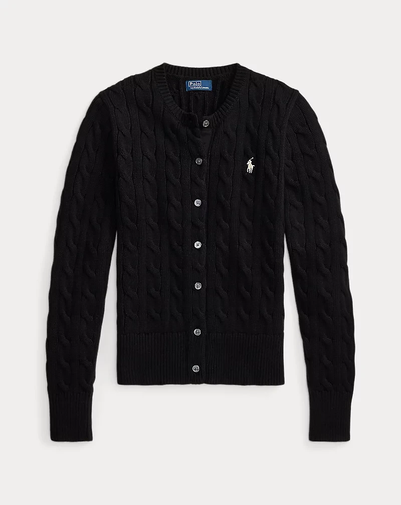 Cable-Knit Cotton Crewneck Cardigan