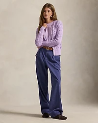 Cable-Knit Cotton Crewneck Cardigan