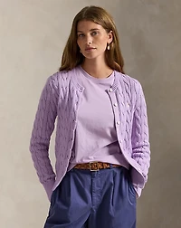 Cable-Knit Cotton Crewneck Cardigan