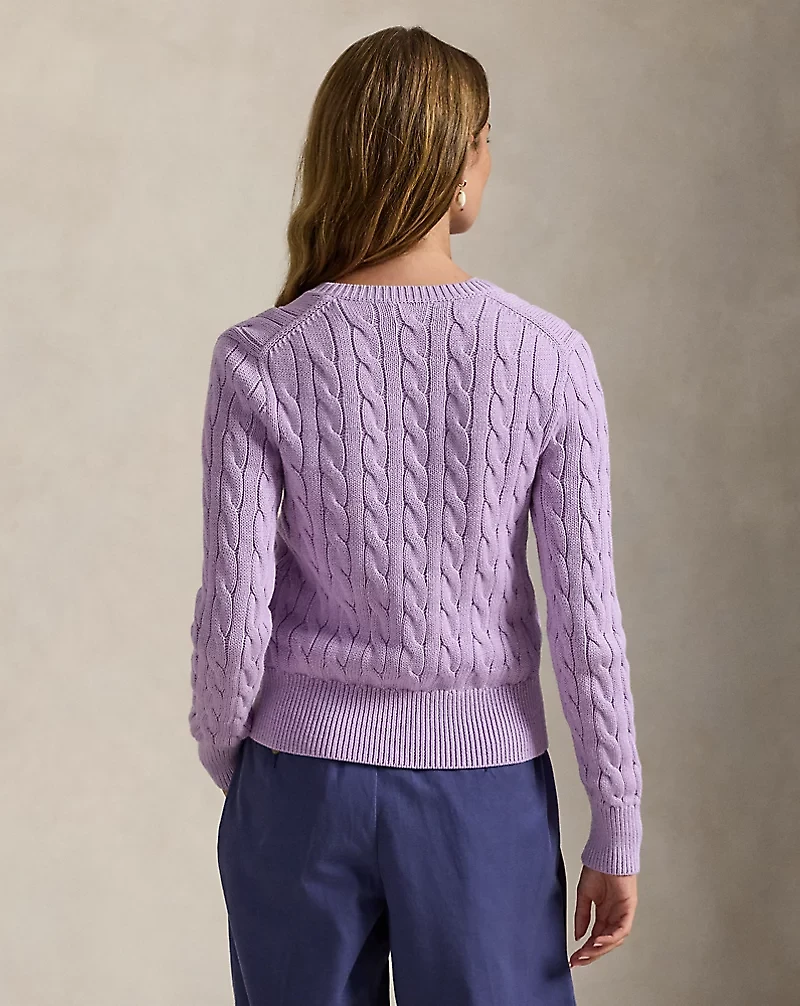 Cable-Knit Cotton Crewneck Cardigan