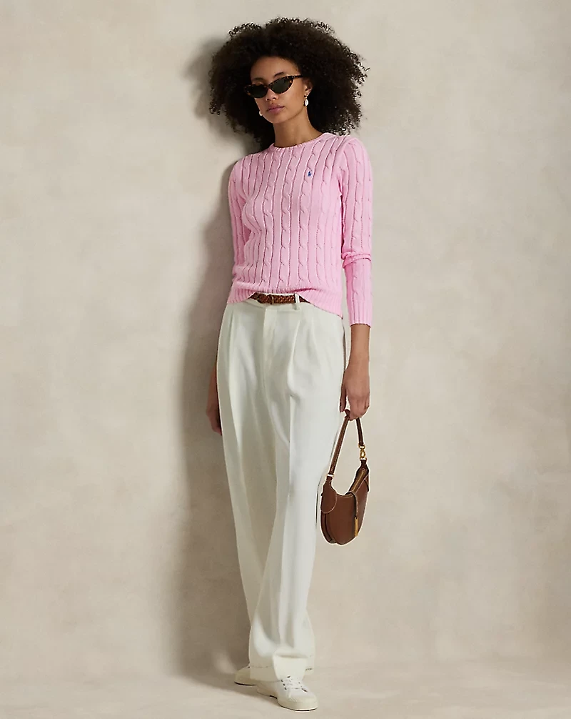 Cable-Knit Cotton Crewneck Sweater