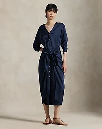 Satin Tie-Front Wrap Shirtdress