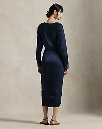 Satin Tie-Front Wrap Shirtdress