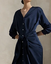 Satin Tie-Front Wrap Shirtdress