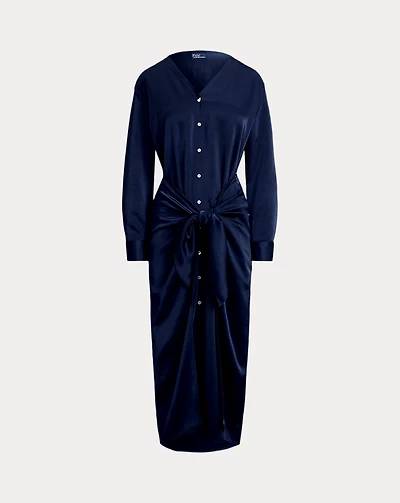Satin Tie-Front Wrap Shirtdress