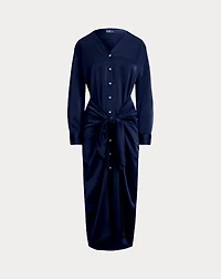 Satin Tie-Front Wrap Shirtdress
