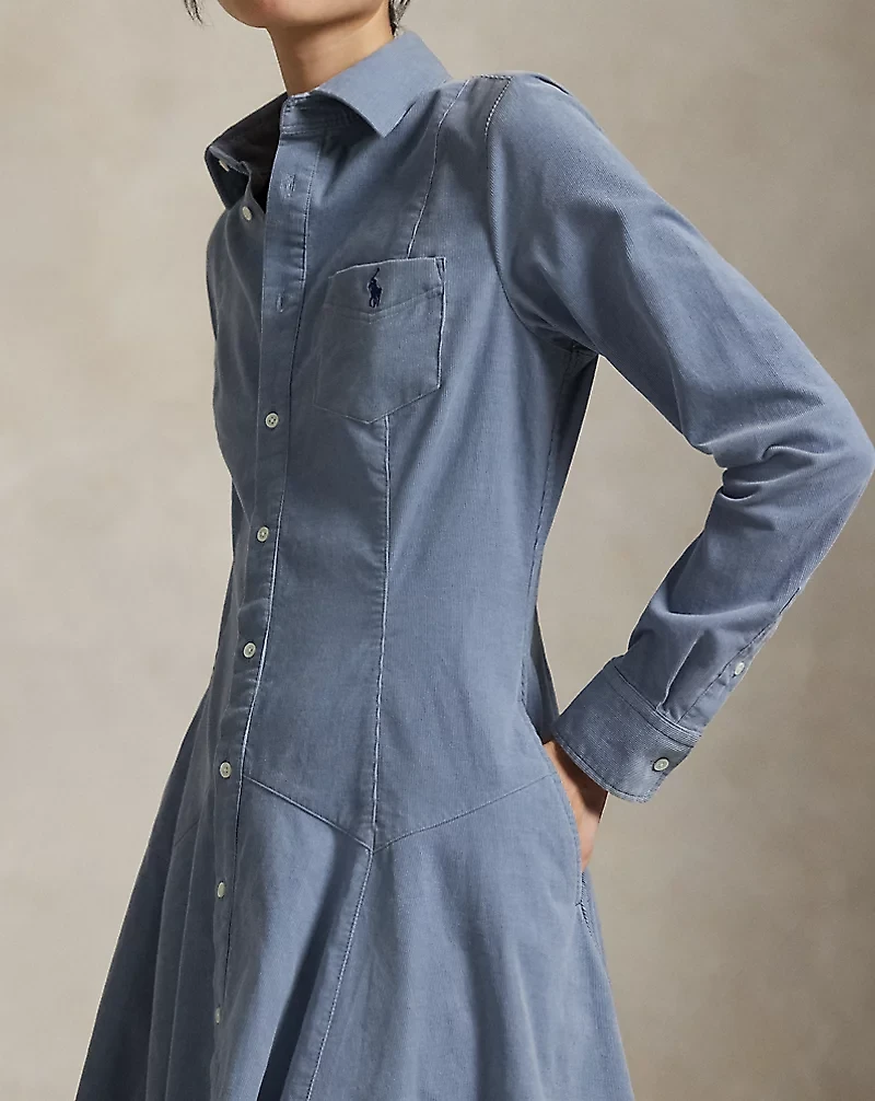 Cotton Corduroy A-Line Shirtdress