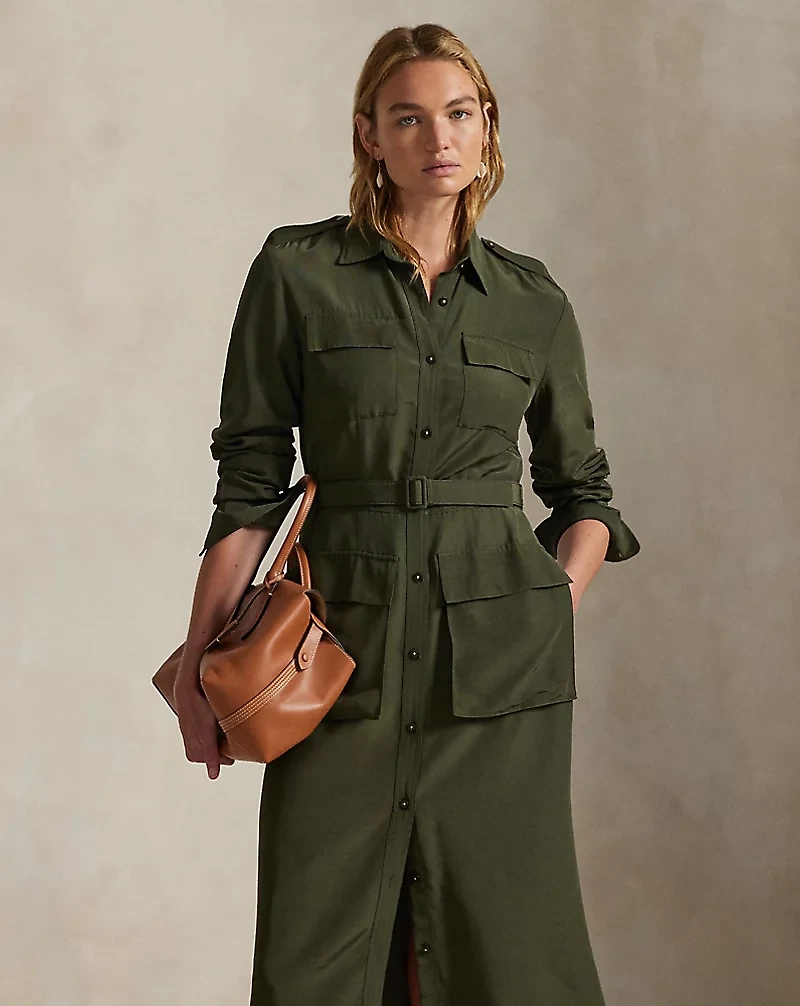Belted Faille Shirtdress