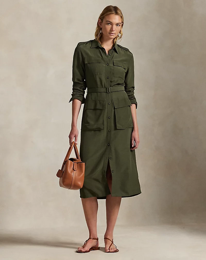 Belted Faille Shirtdress
