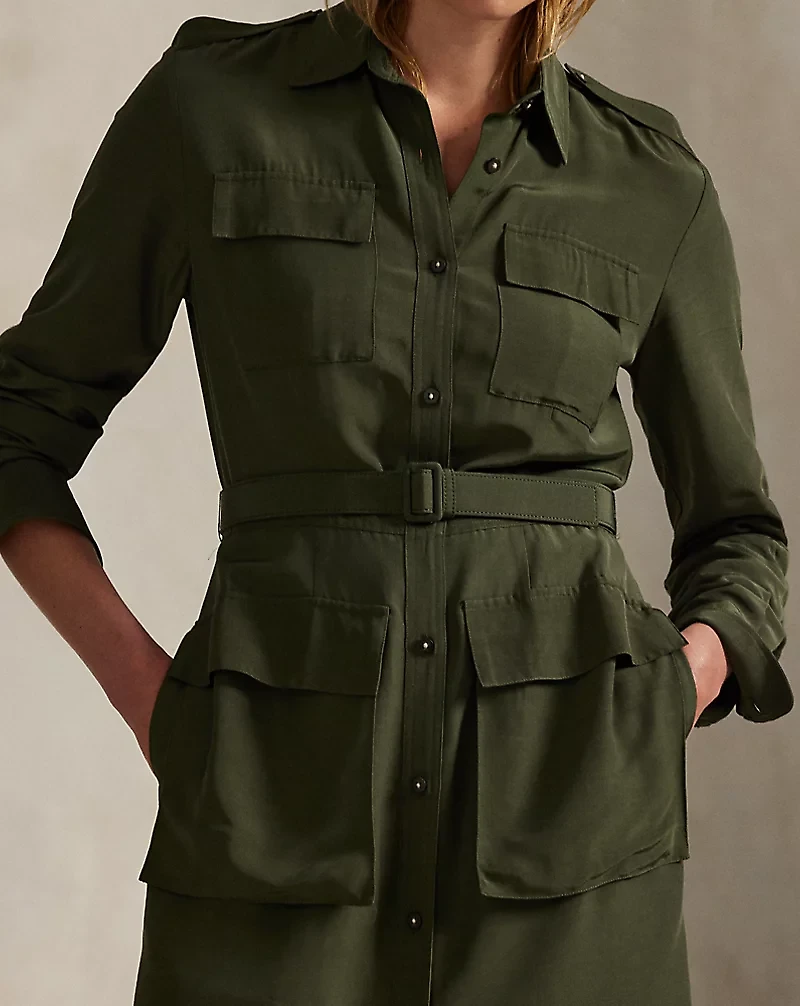 Belted Faille Shirtdress