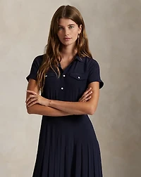 Silk Crepe Pleated Shirtdress