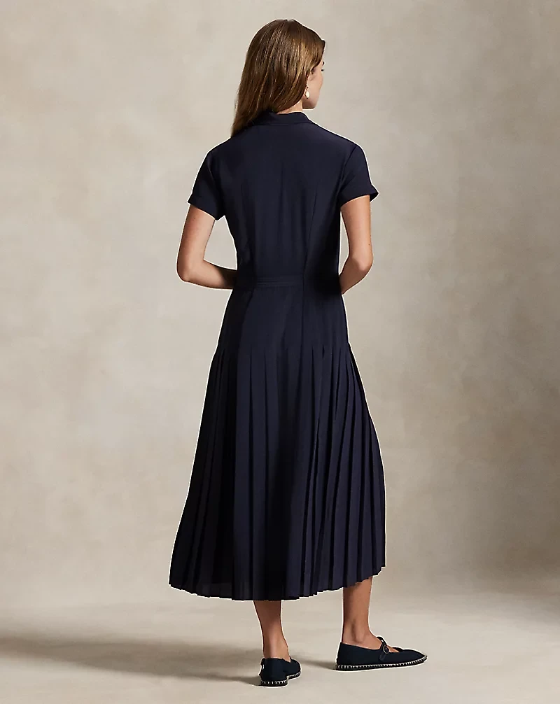 Silk Crepe Pleated Shirtdress