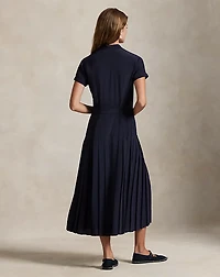 Silk Crepe Pleated Shirtdress