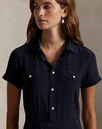 Silk Crepe Pleated Shirtdress
