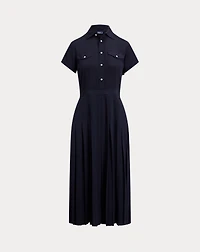 Silk Crepe Pleated Shirtdress