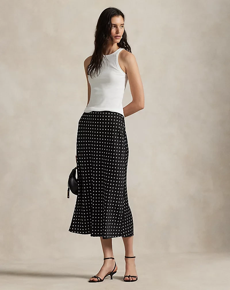 Polka-Dot Satin Skirt