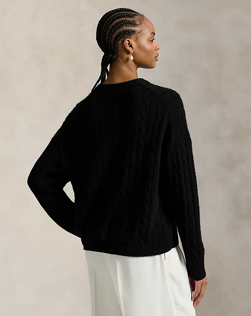 Cable-Knit Cashmere V-Neck Sweater