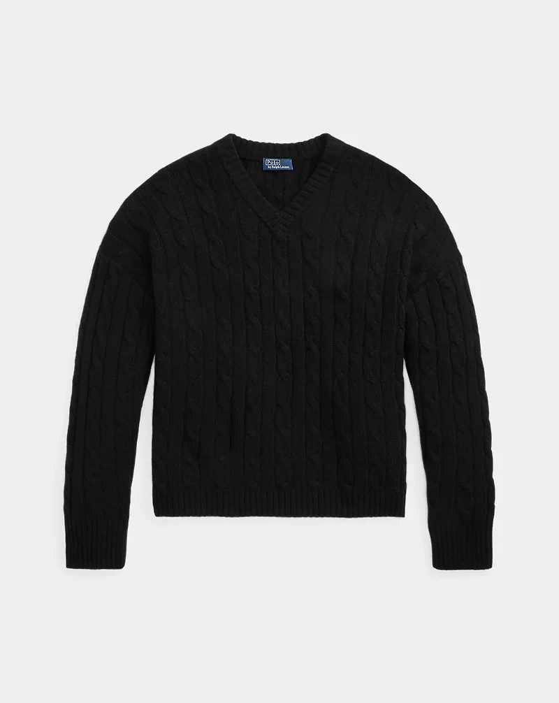 Cable-Knit Cashmere V-Neck Sweater