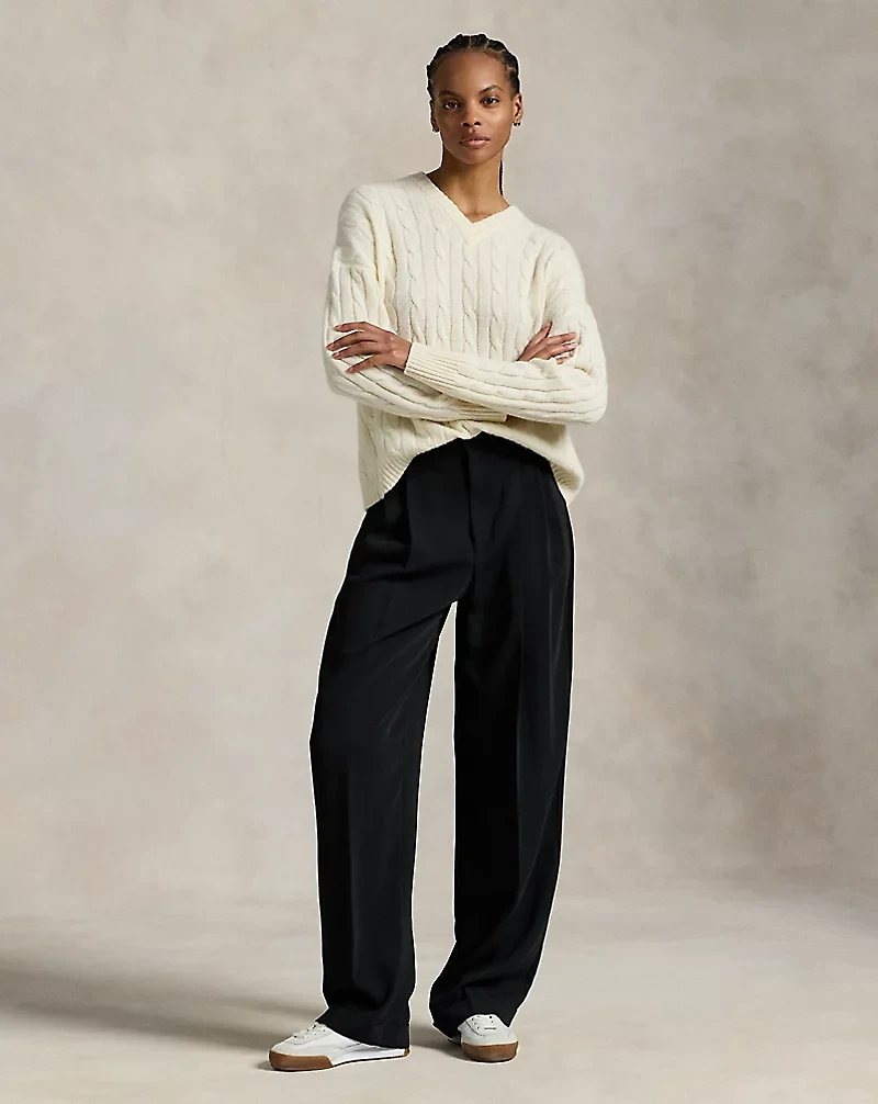 Cable-Knit Cashmere V-Neck Sweater