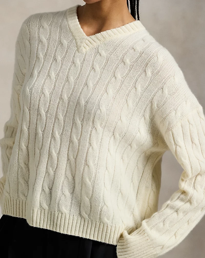 Cable-Knit Cashmere V-Neck Sweater
