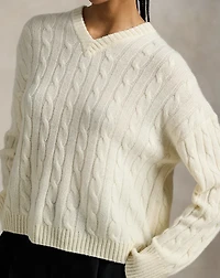 Cable-Knit Cashmere V-Neck Sweater