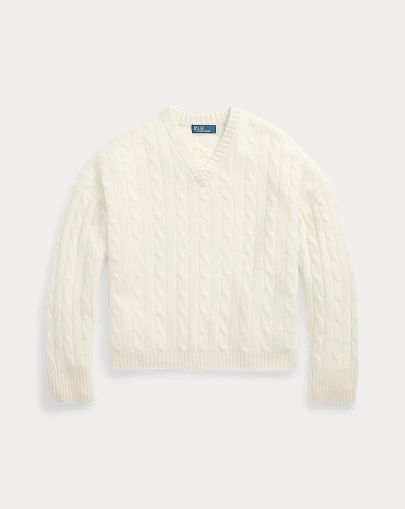 Cable-Knit Cashmere V-Neck Sweater