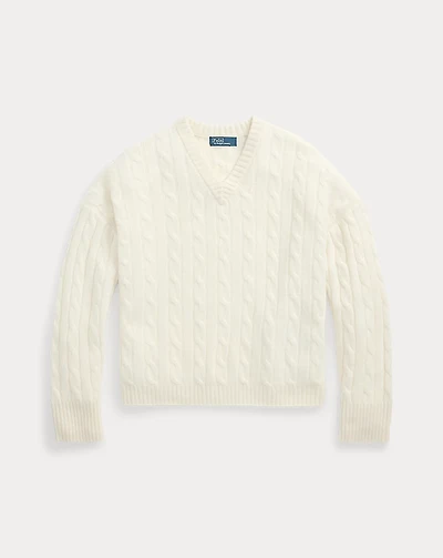 Cable-Knit Cashmere V-Neck Sweater