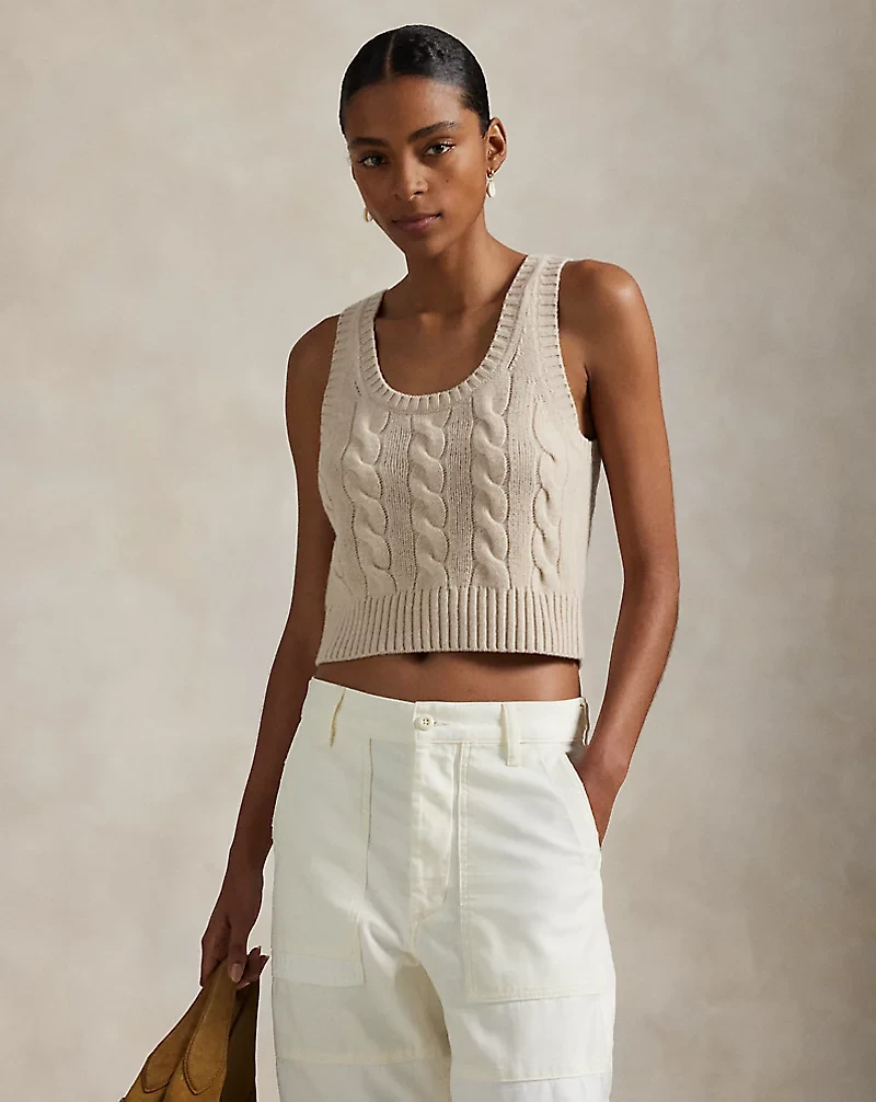 Cable Wool-Cashmere Sleeveless Sweater