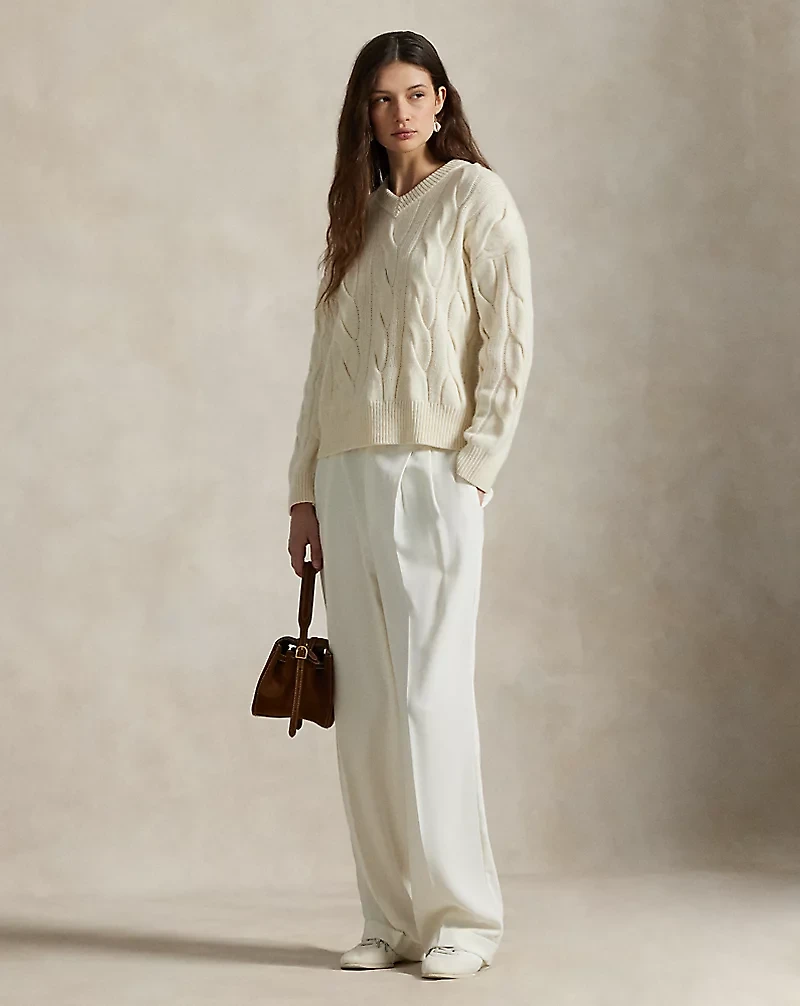 Cable-Knit Wool-Cashmere V-Neck Sweater