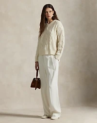 Cable-Knit Wool-Cashmere V-Neck Sweater