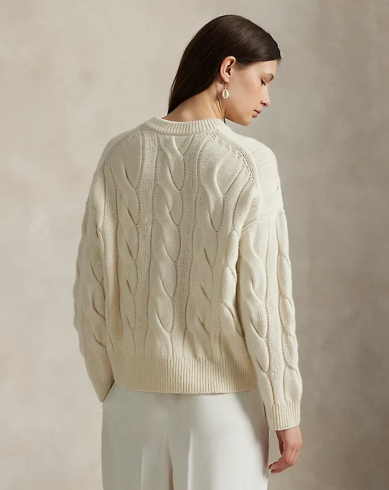 Cable-Knit Wool-Cashmere V-Neck Sweater
