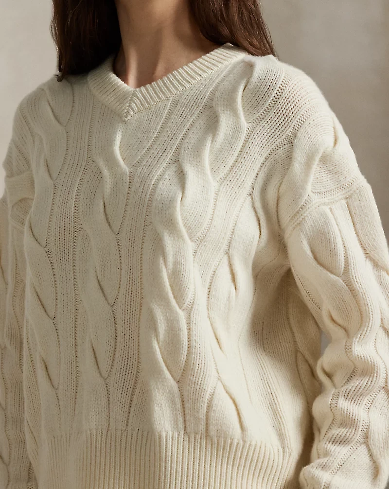 Cable-Knit Wool-Cashmere V-Neck Sweater
