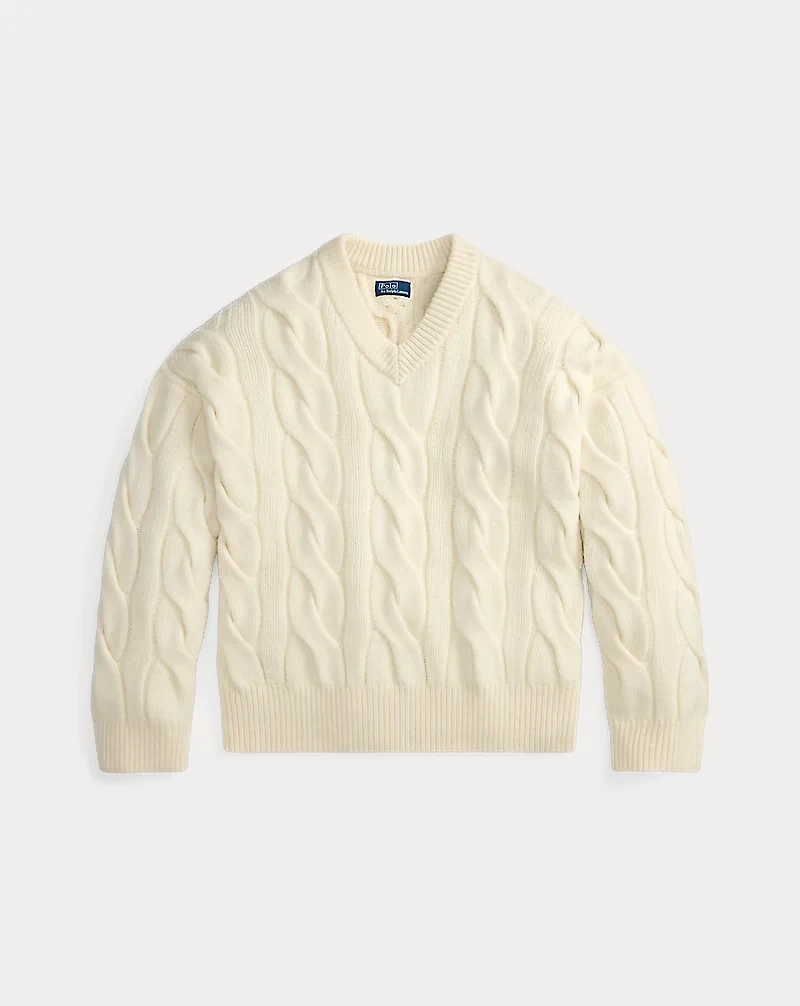Cable-Knit Wool-Cashmere V-Neck Sweater