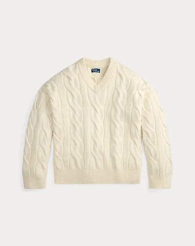 Cable-Knit Wool-Cashmere V-Neck Sweater