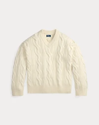 Cable-Knit Wool-Cashmere V-Neck Sweater
