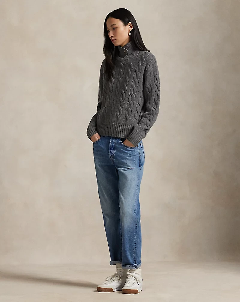 Cable-Knit Wool-Cashmere Polo Sweater