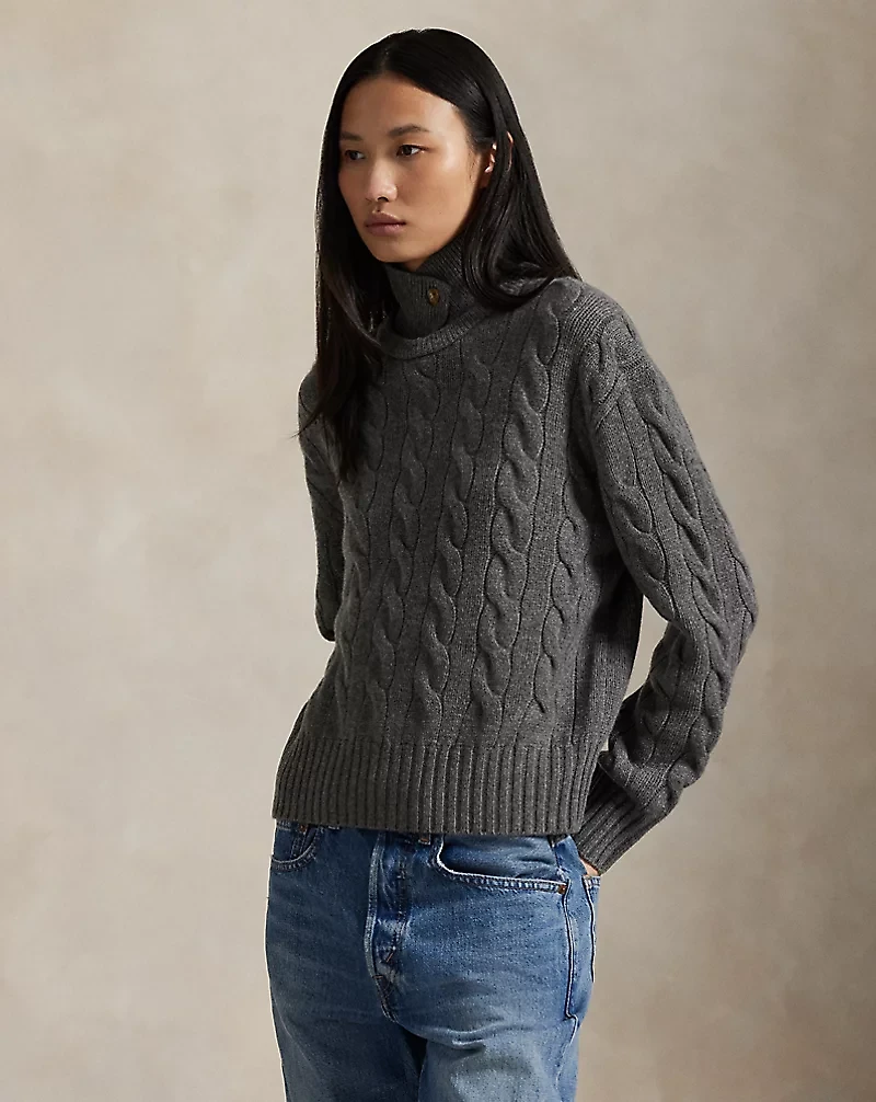 Cable-Knit Wool-Cashmere Polo Sweater